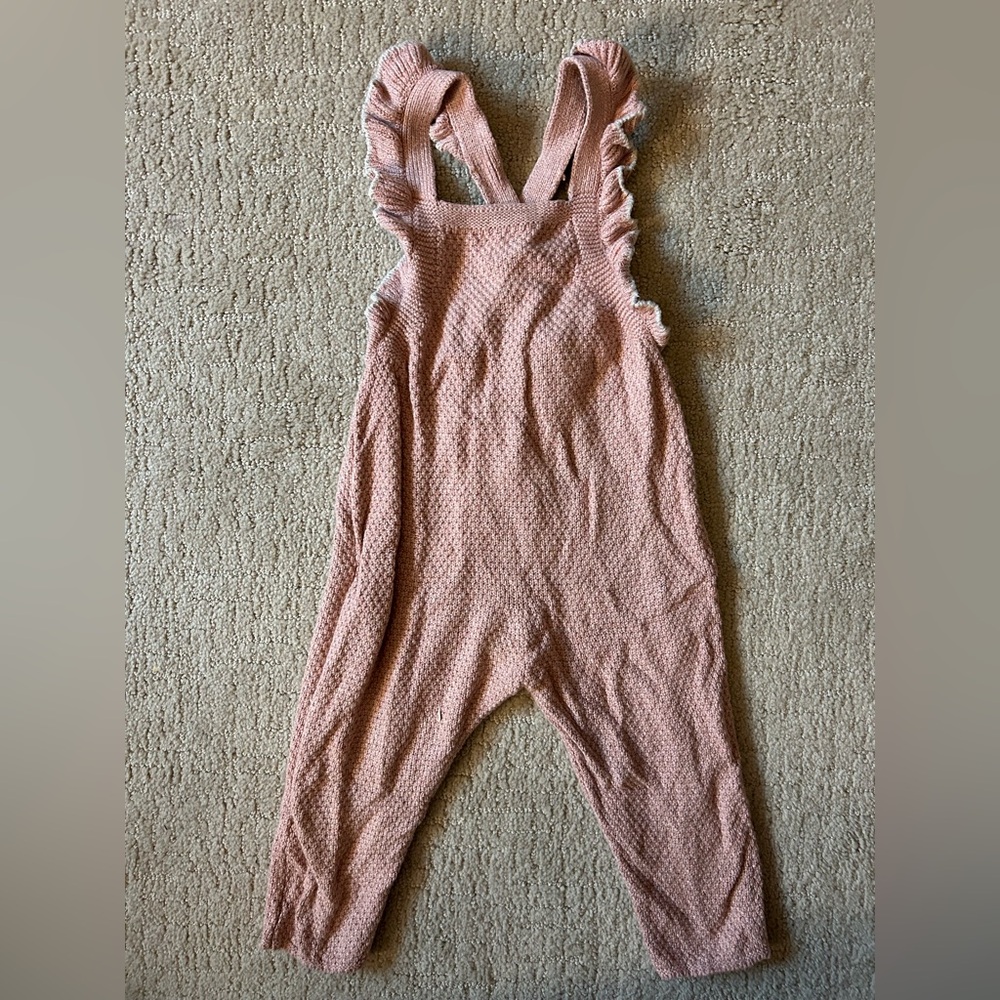 Zara baby girl knit overalls pink 9-12 months ruffle spring